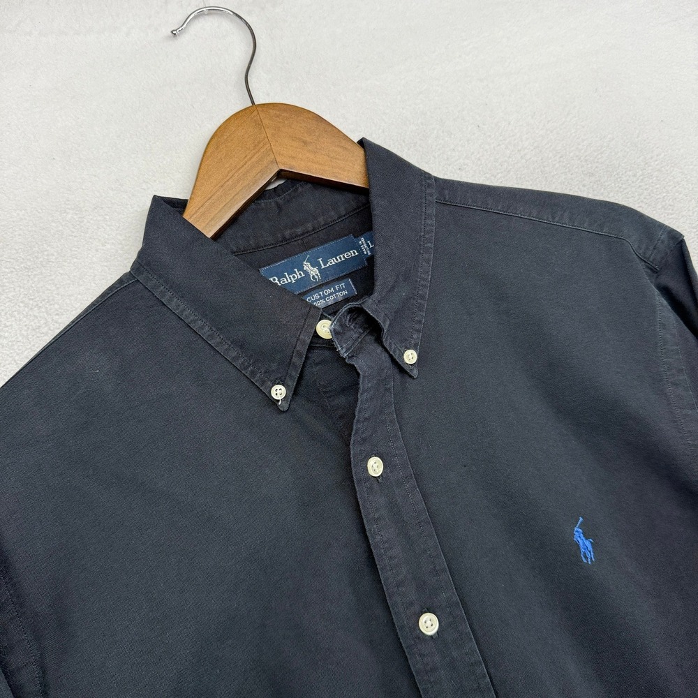 Ralph Lauren Button Down Shirt Mens Large Black Thick Oxford Preppy Pony Logo